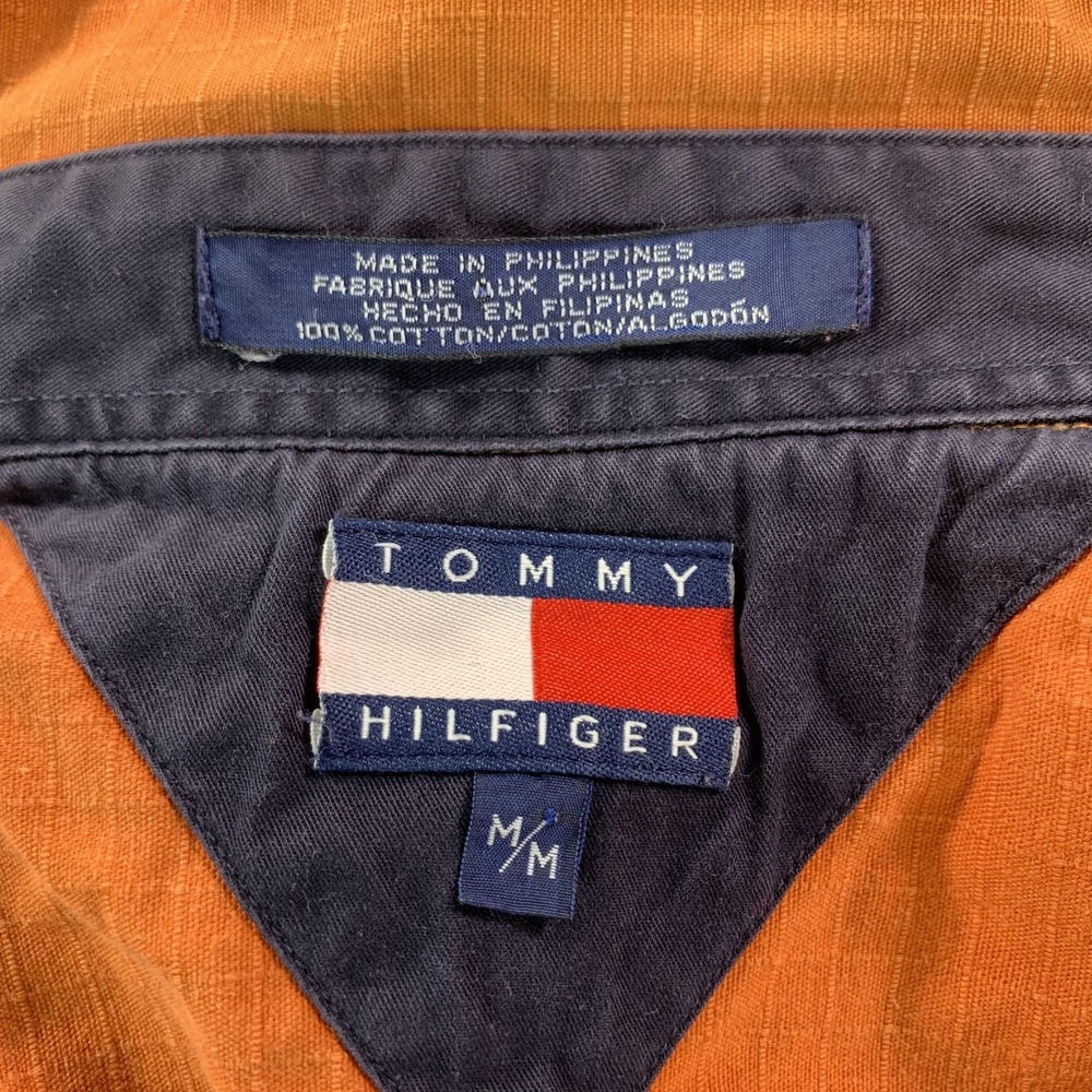 Tommy Hilfiger Shirt Mens Medium Orange Navigator Naval Military Long Sleeve - Picture 8 of 16